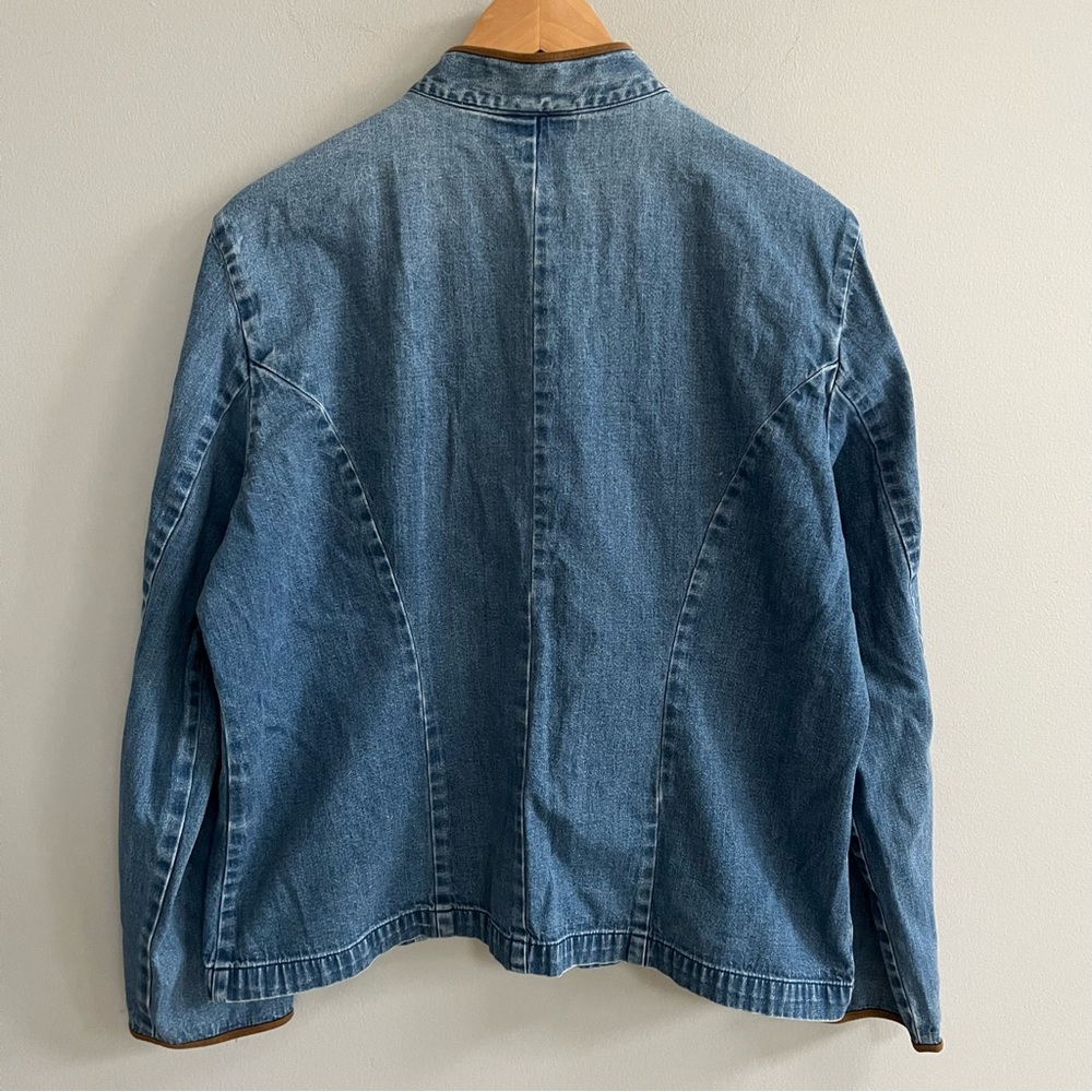 Talbots Vintage Denim Jacket Layering Top Size L Suede Trim Equestrian Western - Picture 6 of 7